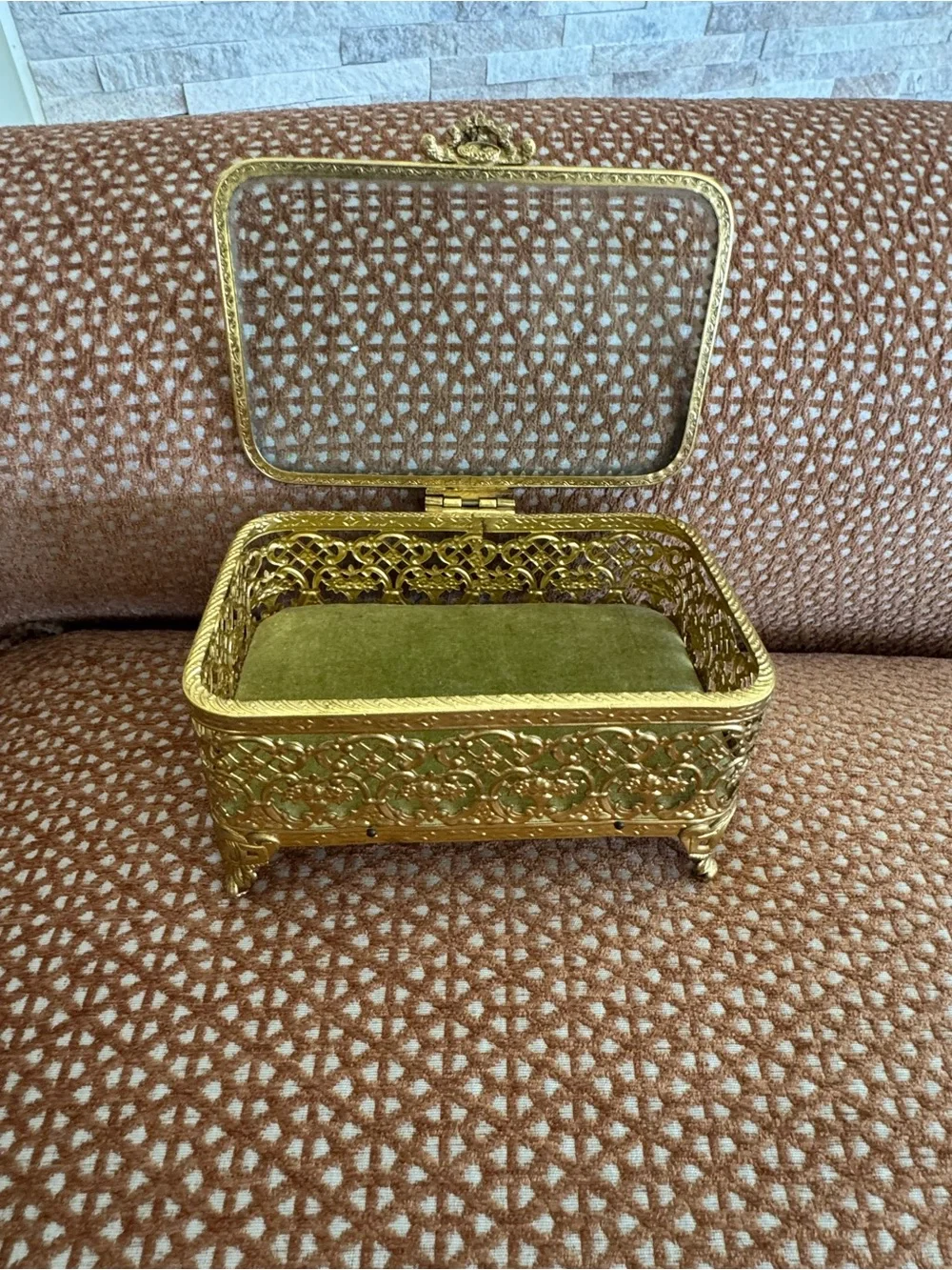 1960s Matson 24k Gold Plated Ornate Ormolu Filigree Footed Jewelry Box